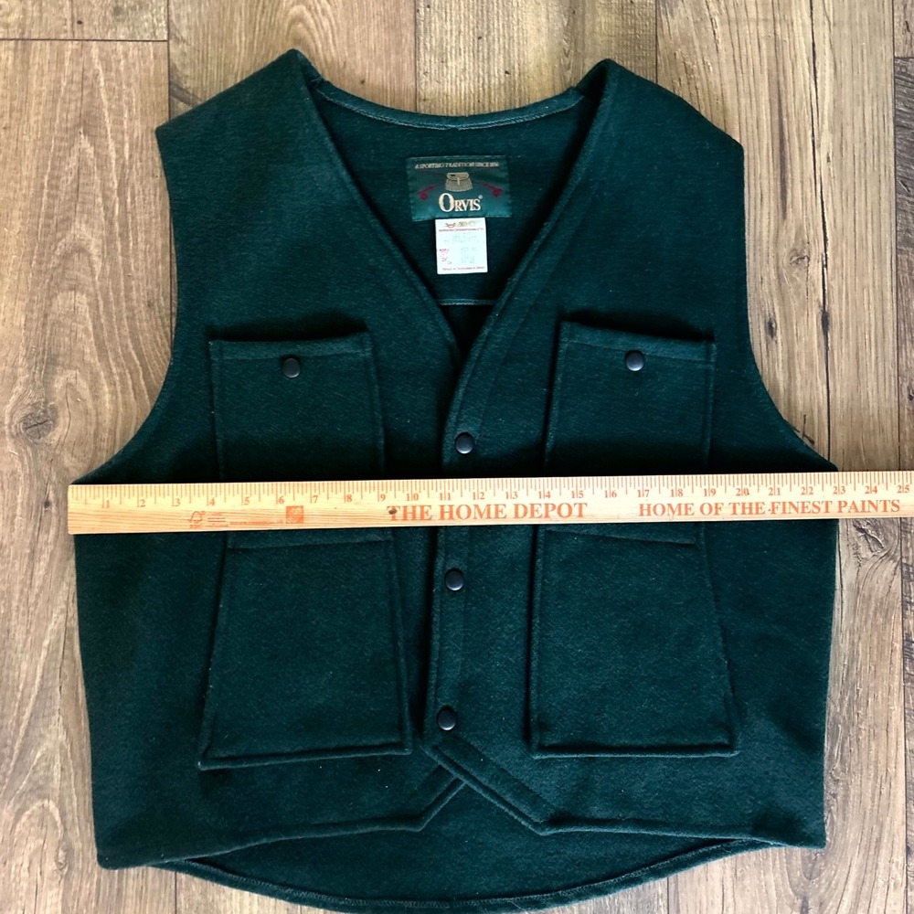 Orvis Wool Vest Men's Large Forest Green Snap Front Utility Pockets Winter Wear - Picture 4 of 5